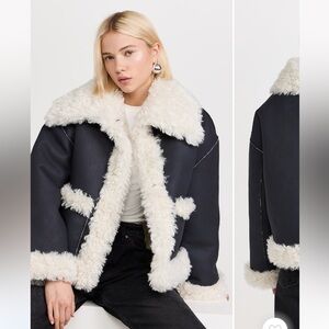 Free People Black and Cream Shearling Jacket